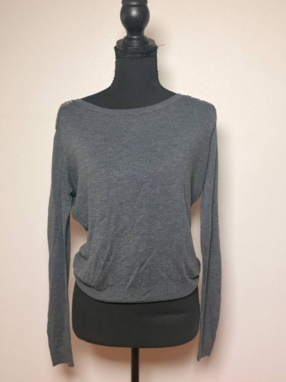 H&M Charcoal Gray Beaded Shoulder Sweater Embellished Knit Minimalist Glam XS